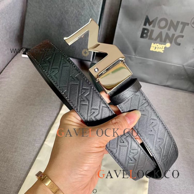 Copy Mont blanc Belt Silver M buckle 35mm For Men